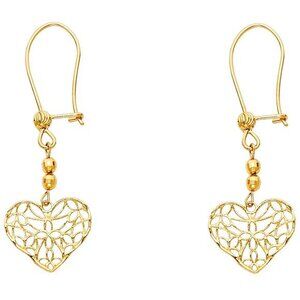 New Solid 14K Yellow Gold Open Heart Earrings